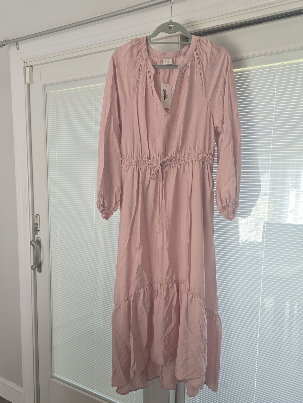 NWT a New Day Soft Pink Long Sleeve Midi Dress with Drawstring Waist